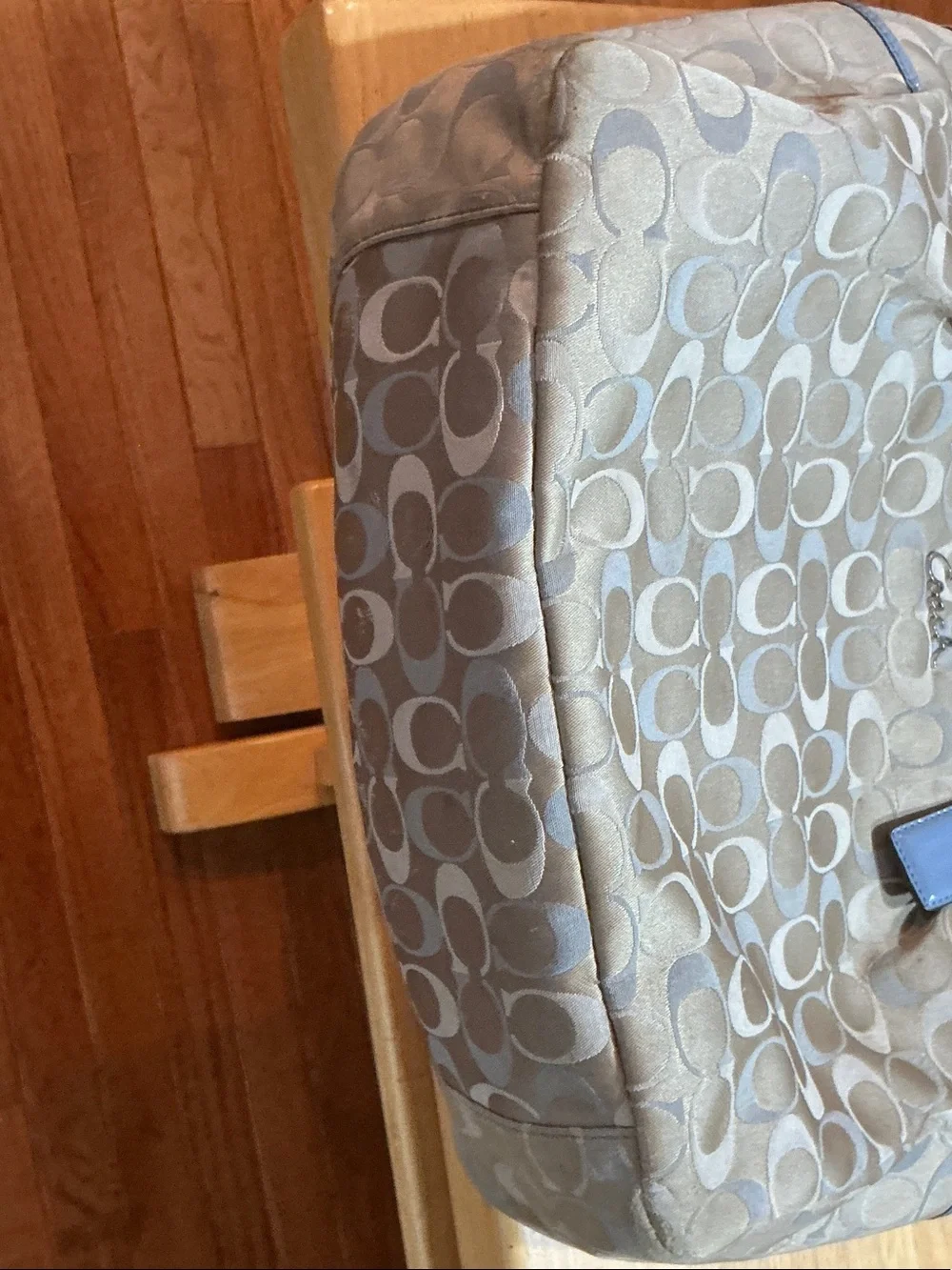 Coach Signature Canvas Tote with Light Blue Trim